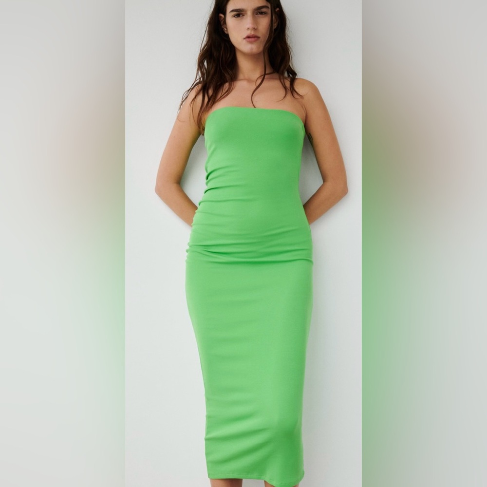 Zara Midi Strapless Dress REF. 5644/806 Green Size Medium